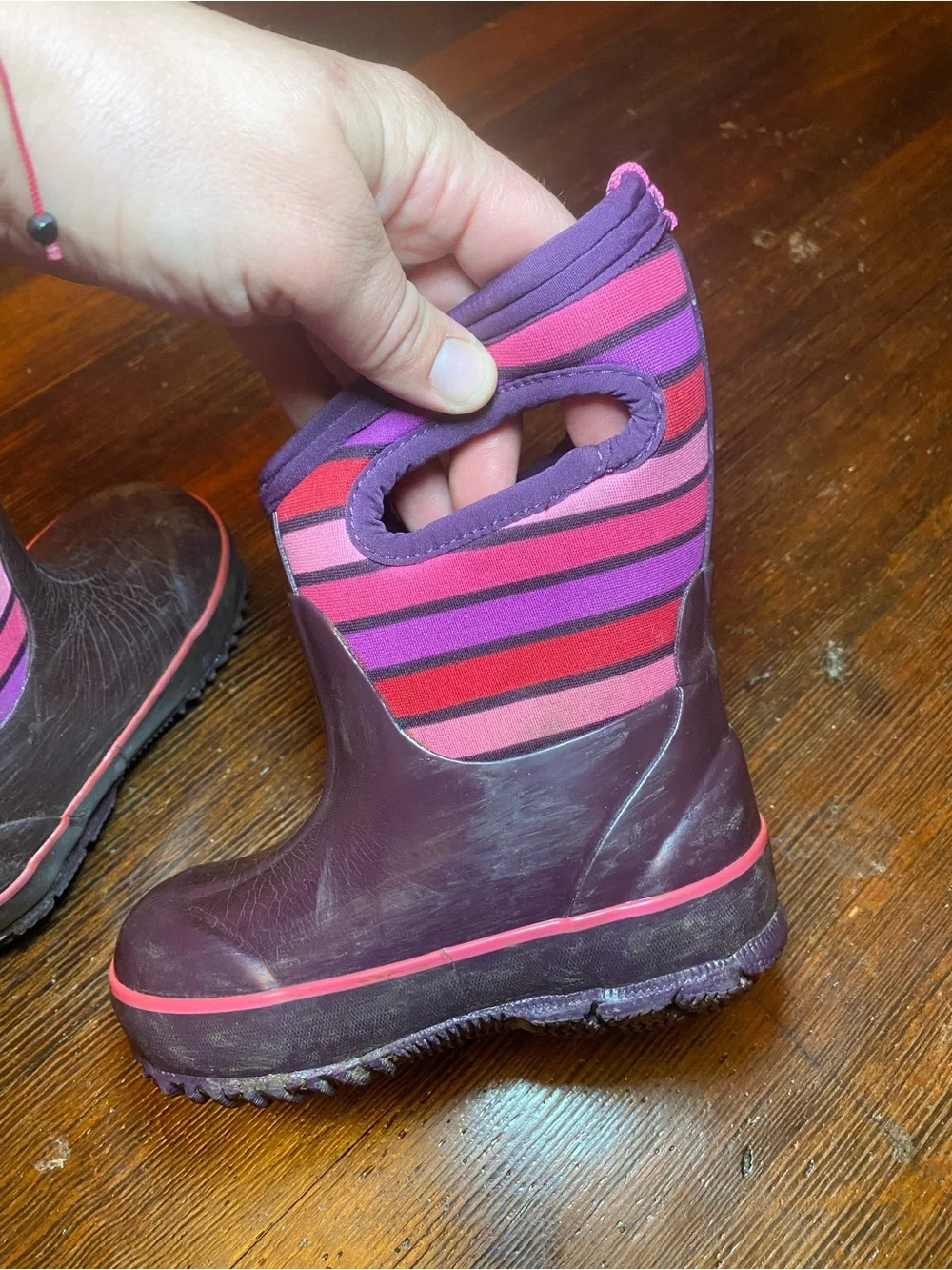 GUC BOGS Little Kid Size 7 Striped Insulated Rain and Snow Waterproof Boots
